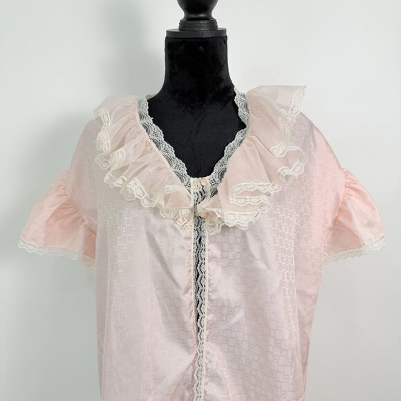 Vintage Jaclyn Smith Peignoir Robe Size M Pink Satin Ruffle Lace Dainty Delicate - Picture 2 of 7